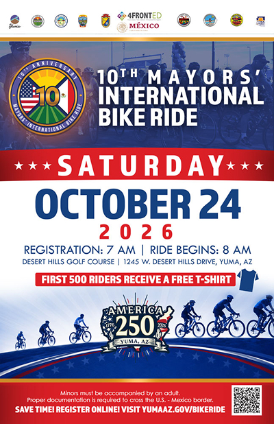 2026 10th annual Mayors' international bike ride - Saturday Oct 24, 2026.  Registration 7AM, Ride starts 8AM